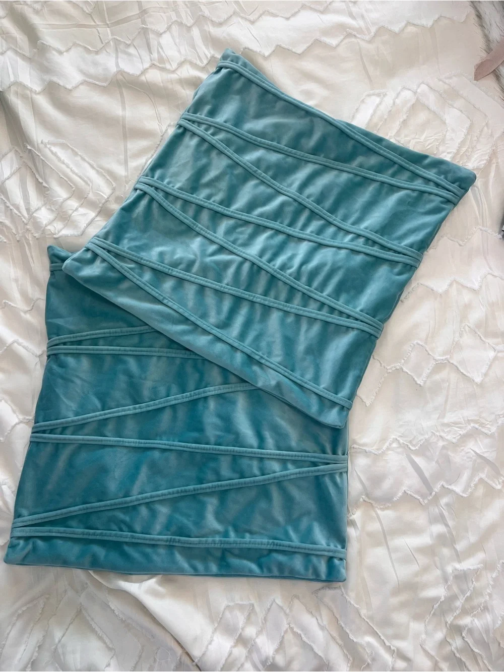 Set of 2 Aqua Blue Velvet Decorative Throw Pillow Covers 18x18 Zip Closure
